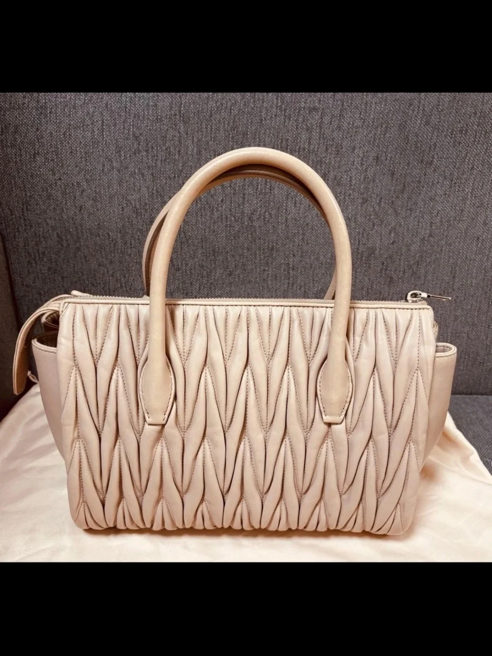 Miu Miu Beige Matelassé Satchel with Detachable Strap